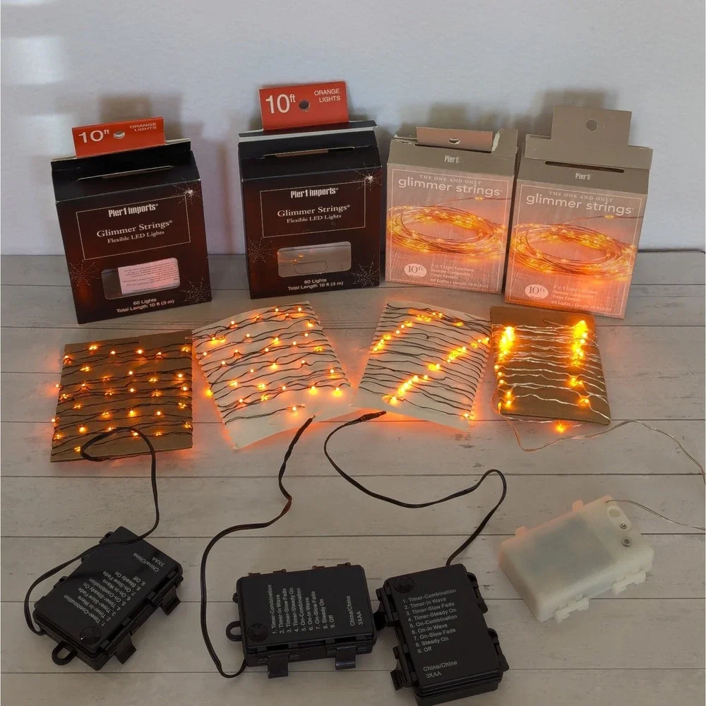 Pier 1 Imports Glimmer Strings Flexible LED Lights ORANGE 10ft Battery - 4 Boxes